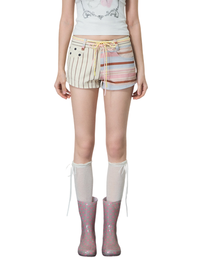 Printed Low-Rise Denim Shorts
