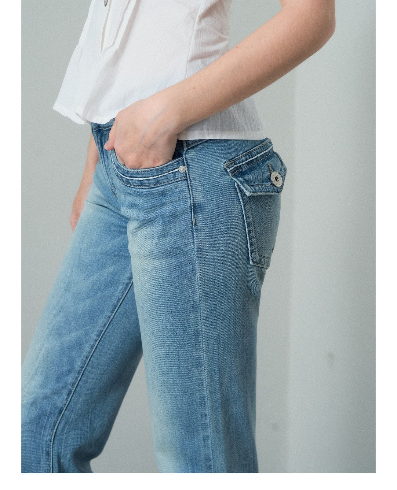Washed Low-Rise Flare Jeans