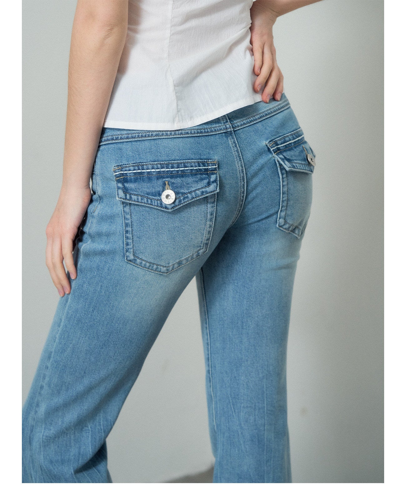 Washed Low-Rise Flare Jeans