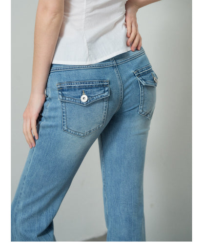 Washed Low-Rise Flare Jeans