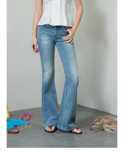 Washed Low-Rise Flare Jeans