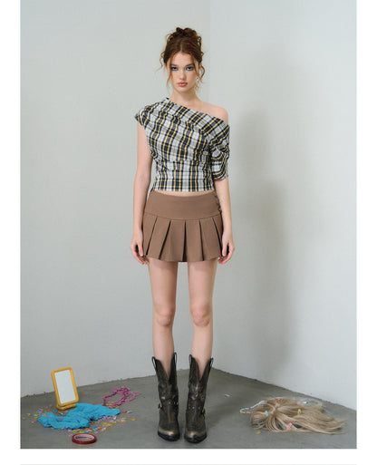 Pleated A-Line Mini Skirt