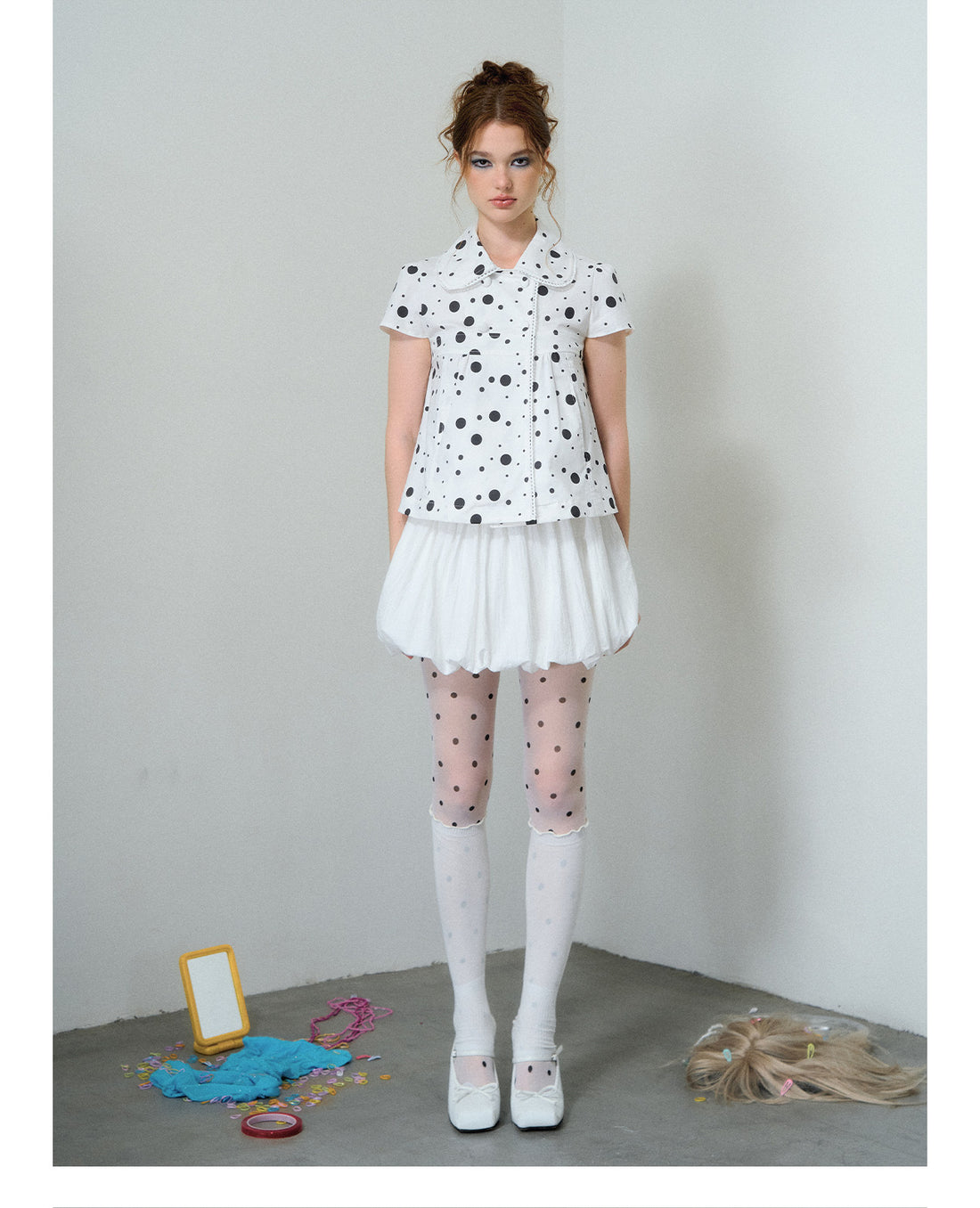 Polka Dot Puff Sleeve Shirt