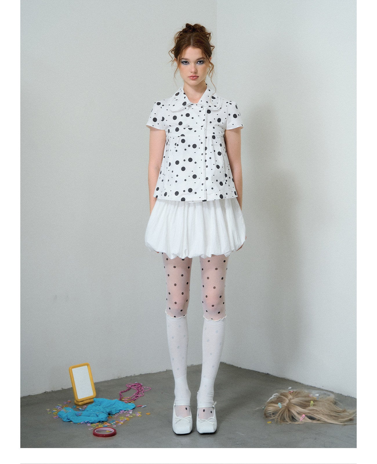 Polka Dot Puff Sleeve Shirt