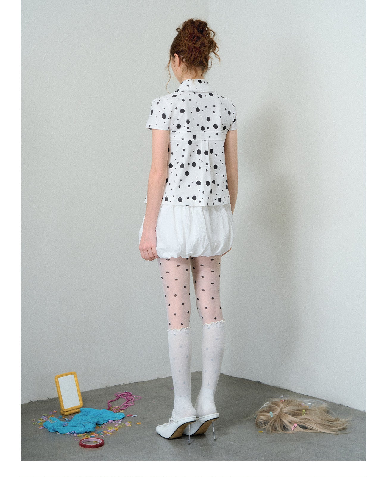Polka Dot Puff Sleeve Shirt