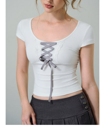 Ribbon U-Neck Knit Top