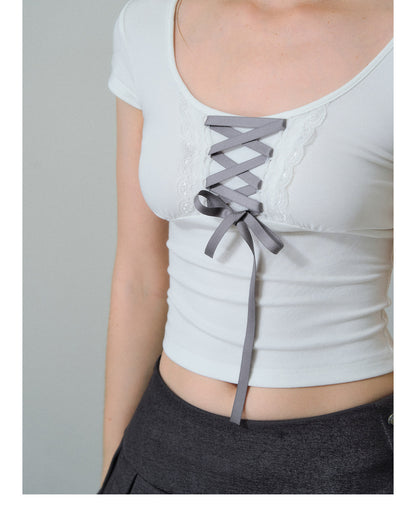 Ribbon U-Neck Knit Top