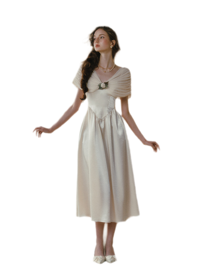 Ruching Rose A-Line Dress