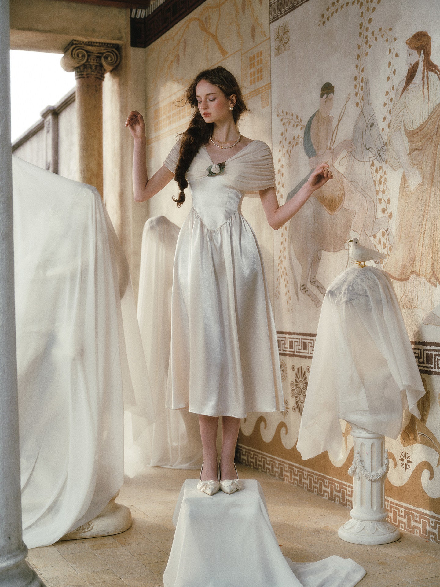 Ruching Rose A-Line Dress