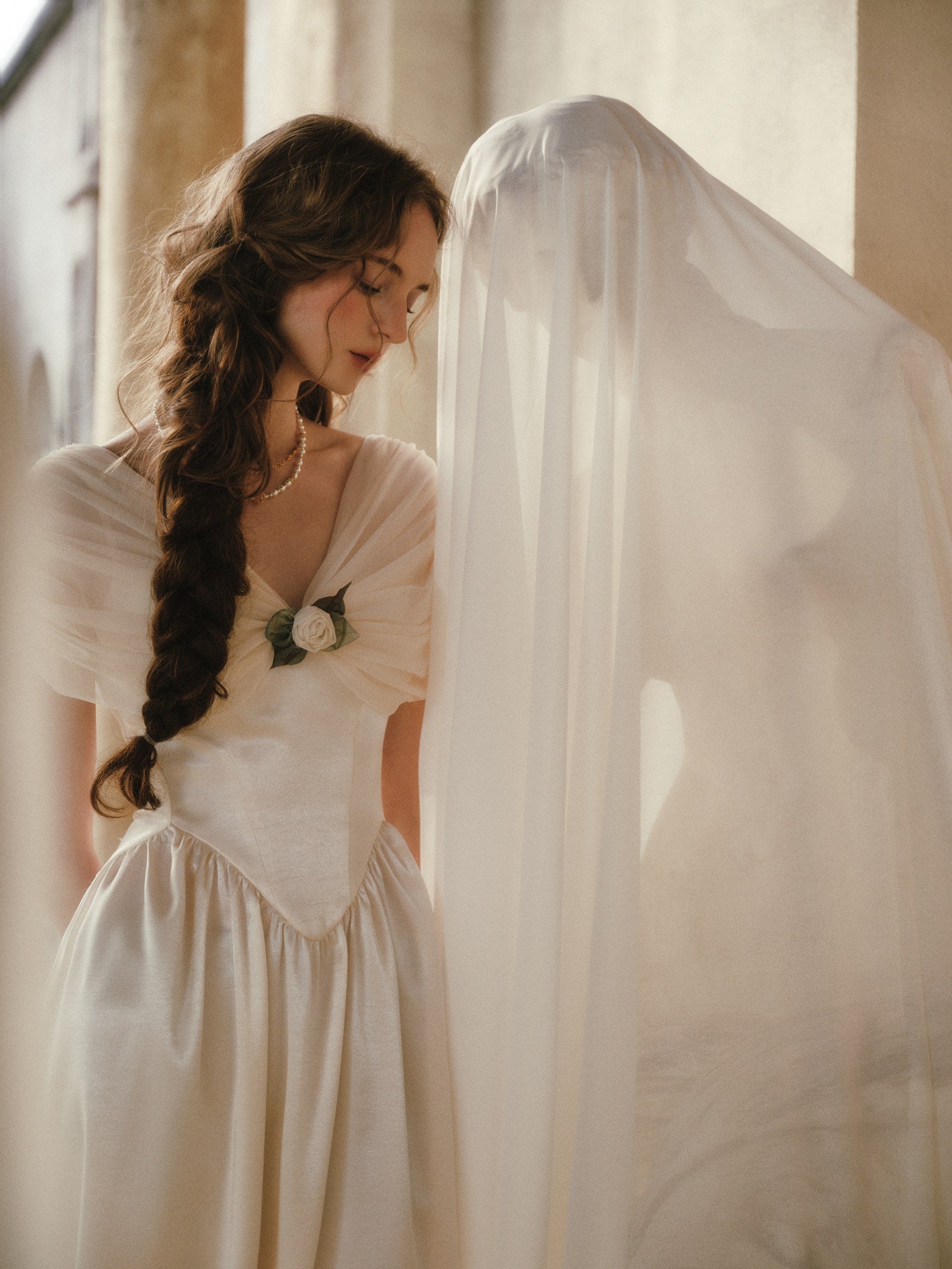Ruching Rose A-Line Dress