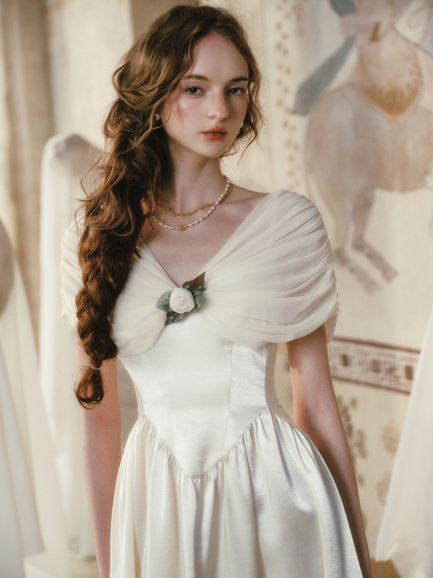 Ruching Rose A-Line Dress