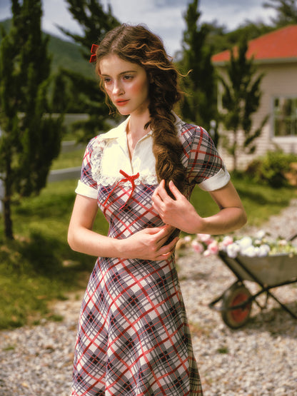 Contrast Plaid Collared Dress