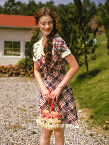 Contrast Plaid Collared Dress