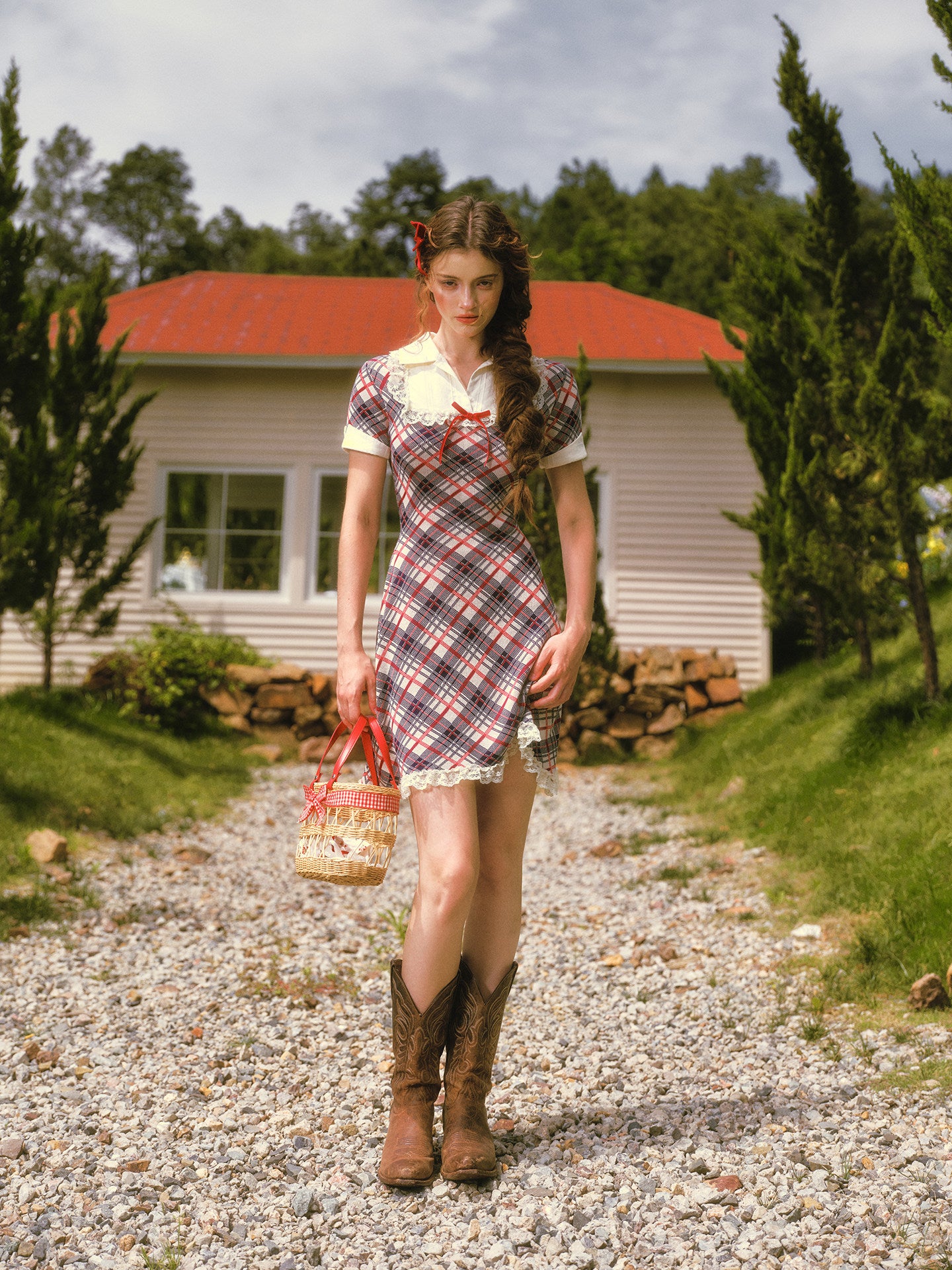 Contrast Plaid Collared Dress