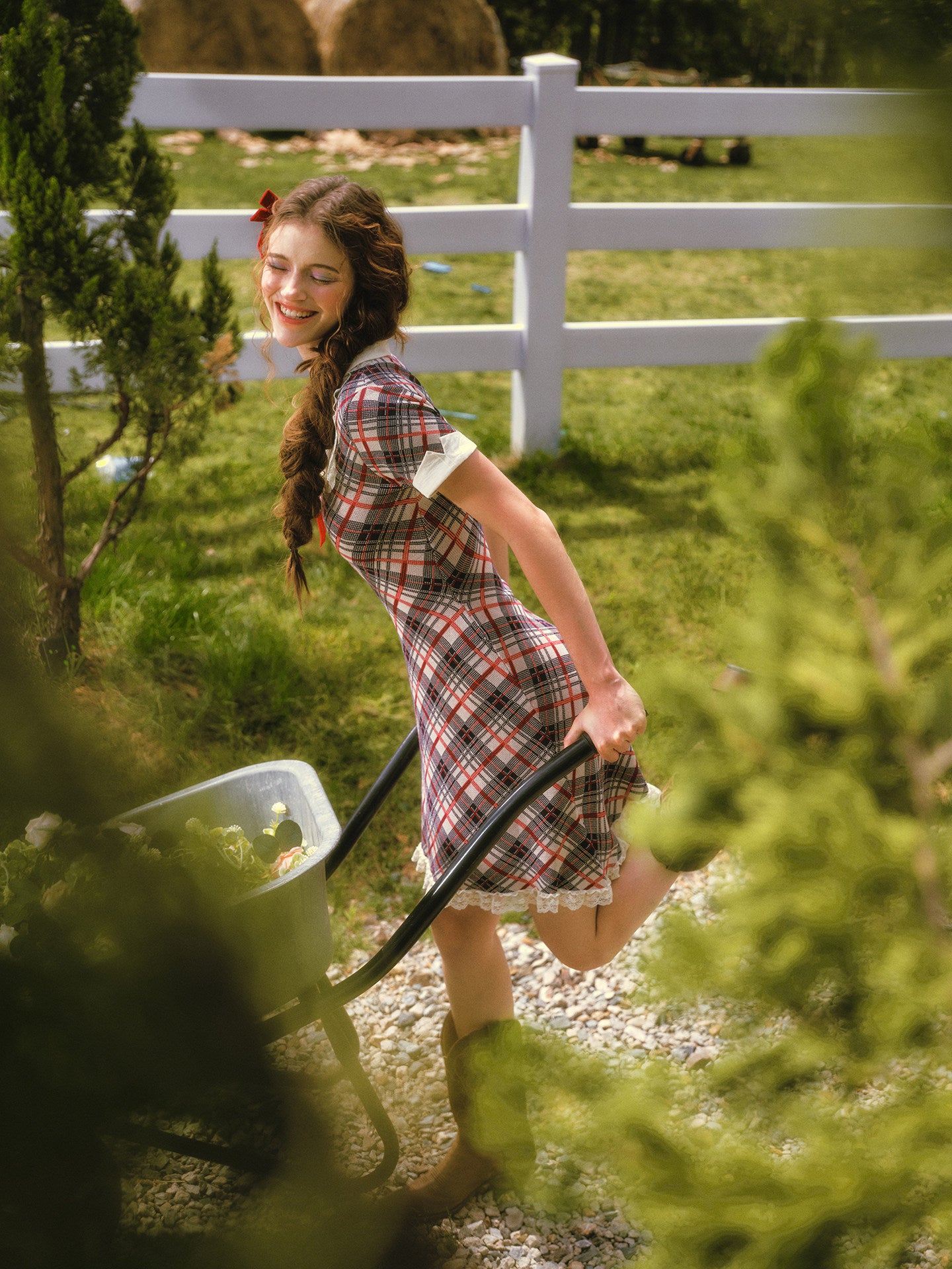Contrast Plaid Collared Dress