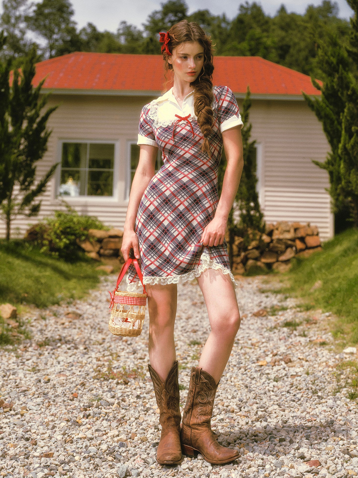 Contrast Plaid Collared Dress