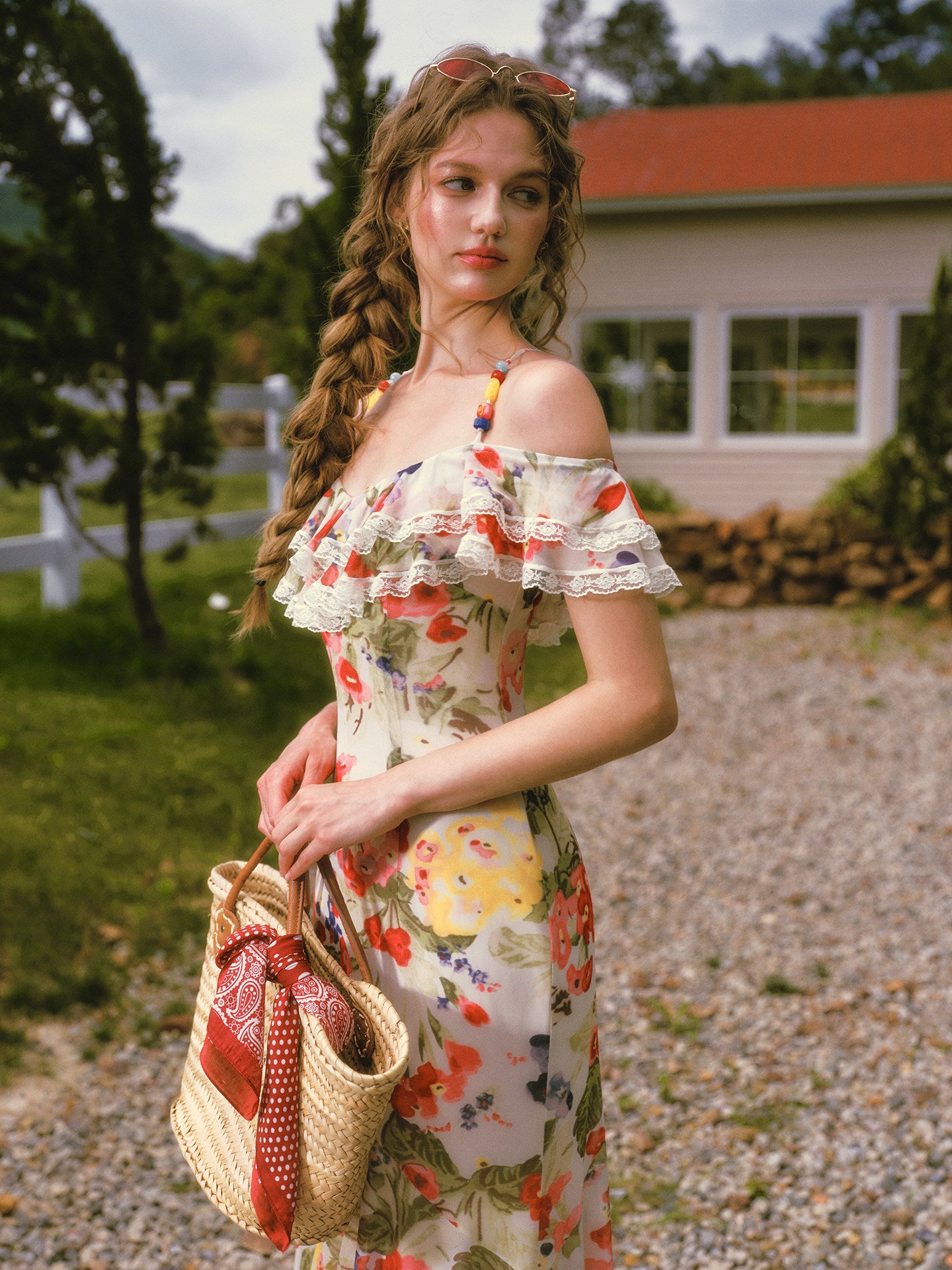 Floral Ruffle Mesh Maxi Dress