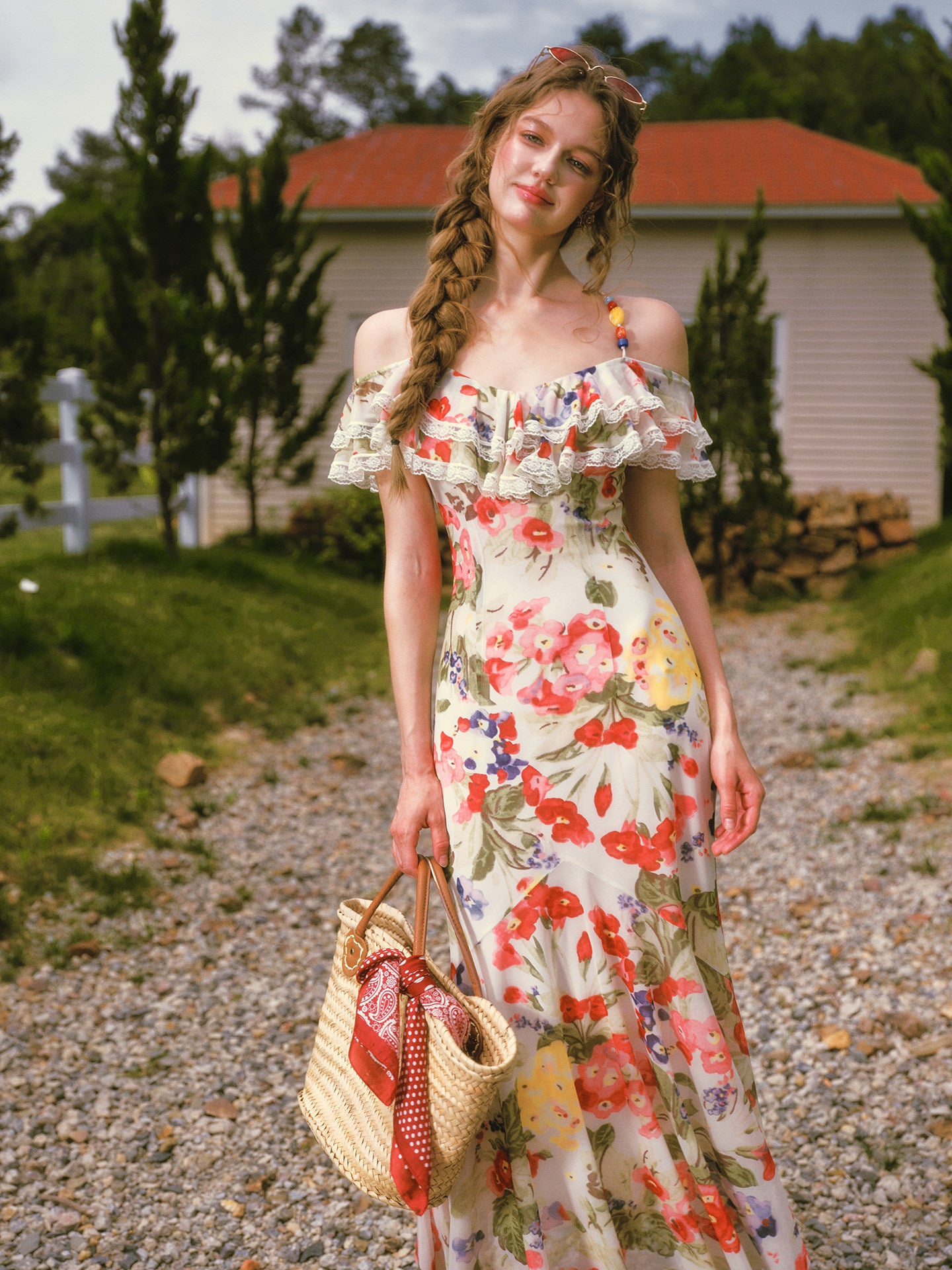 Floral Ruffle Mesh Maxi Dress