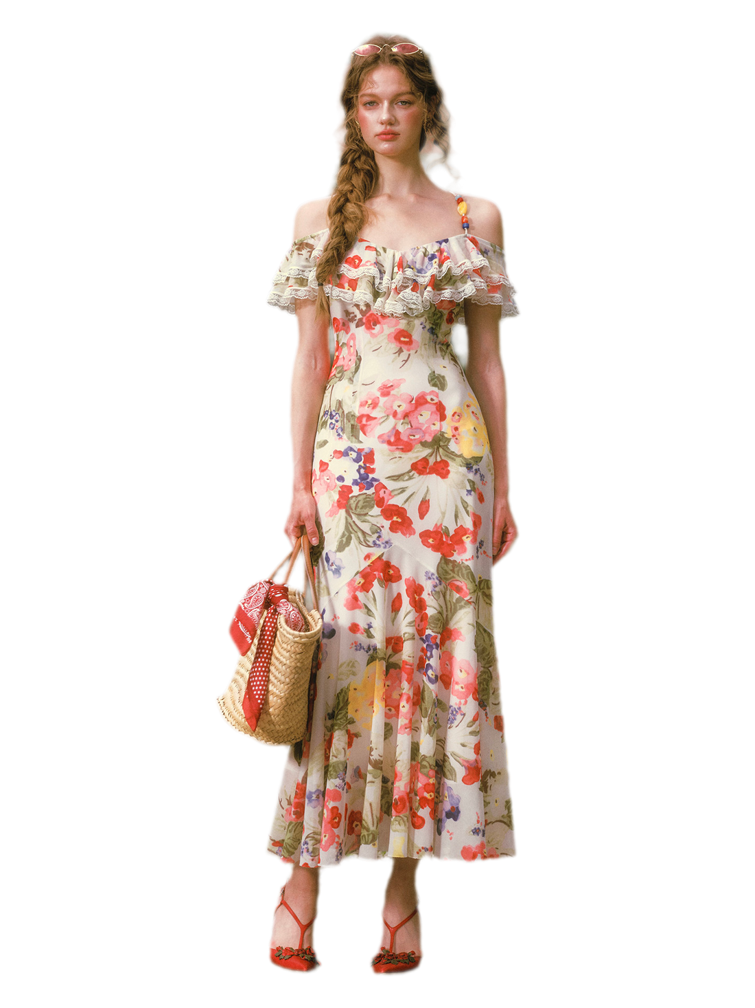 Floral Ruffle Mesh Maxi Dress