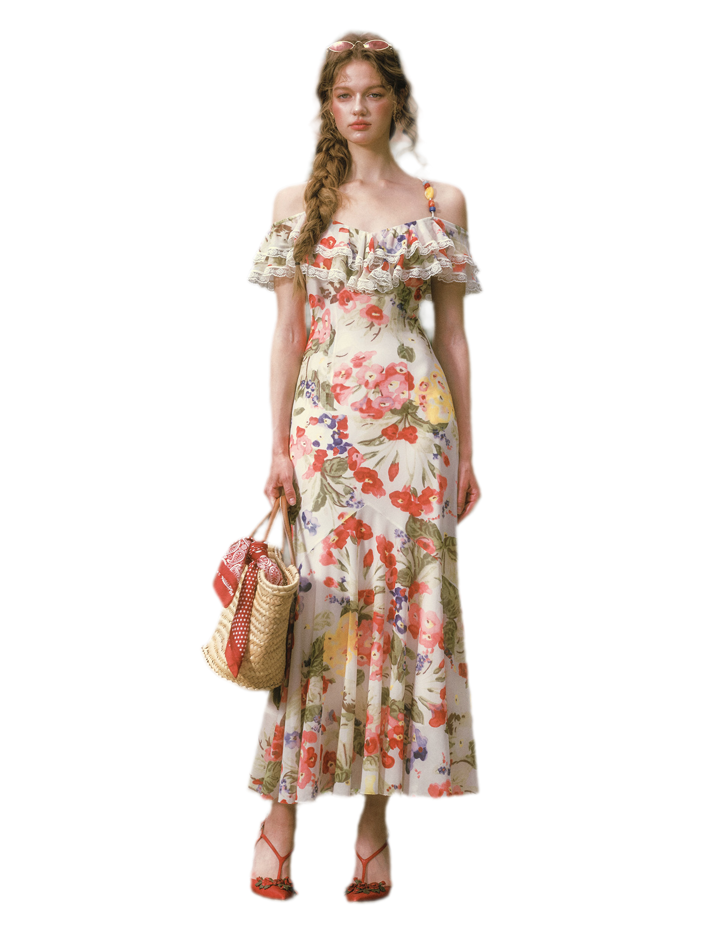 Floral Ruffle Mesh Maxi Dress