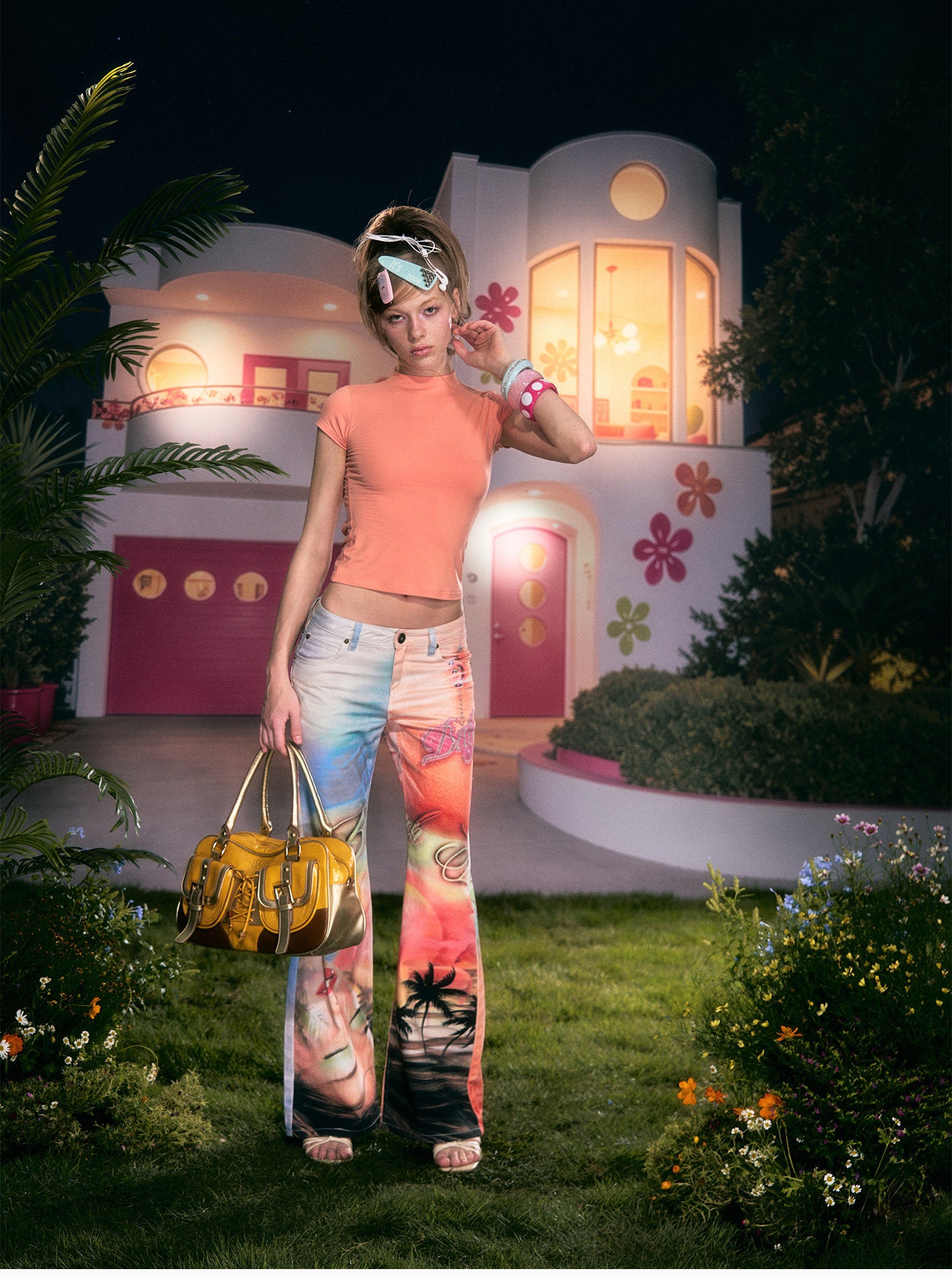 Printed Cotton Wide-Leg Jeans
