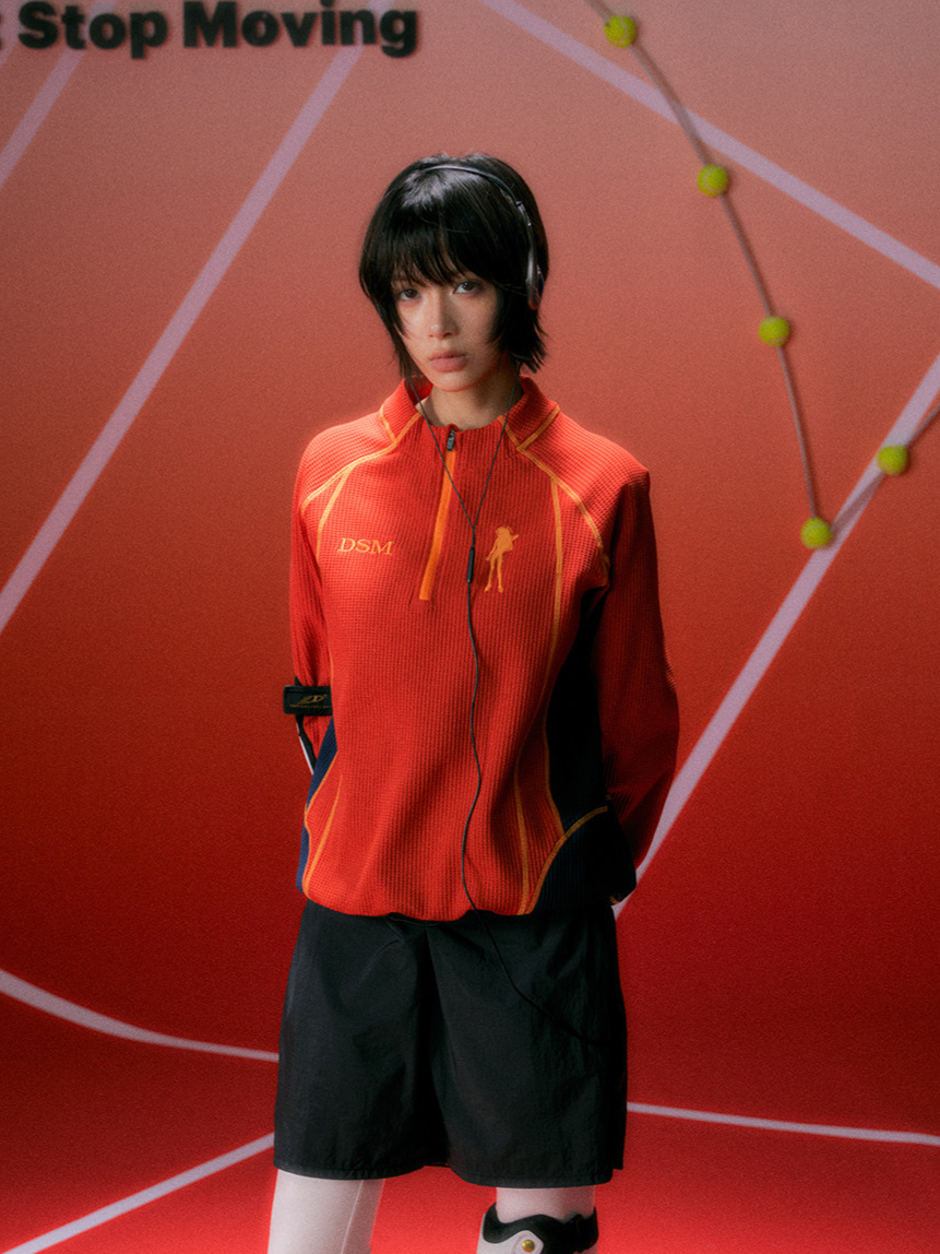 Waffle-Knit Colorblock Combat Top