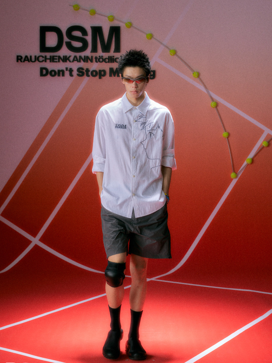 Fine-Stripe Embroidered Graphic Shirt