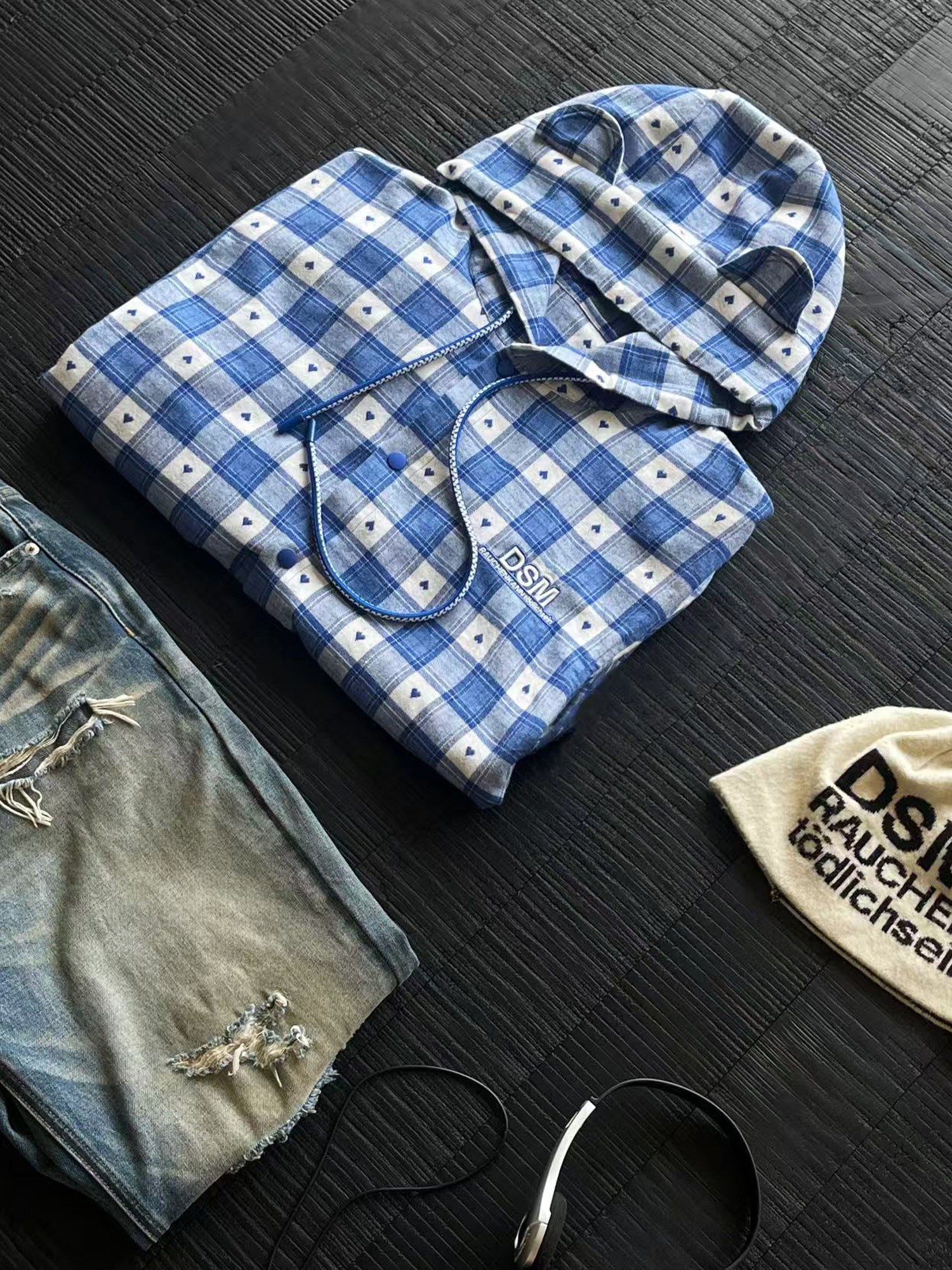 Brushed Plaid Hooded Overshirt