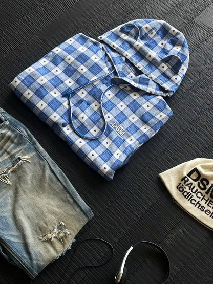 Brushed Plaid Hooded Overshirt