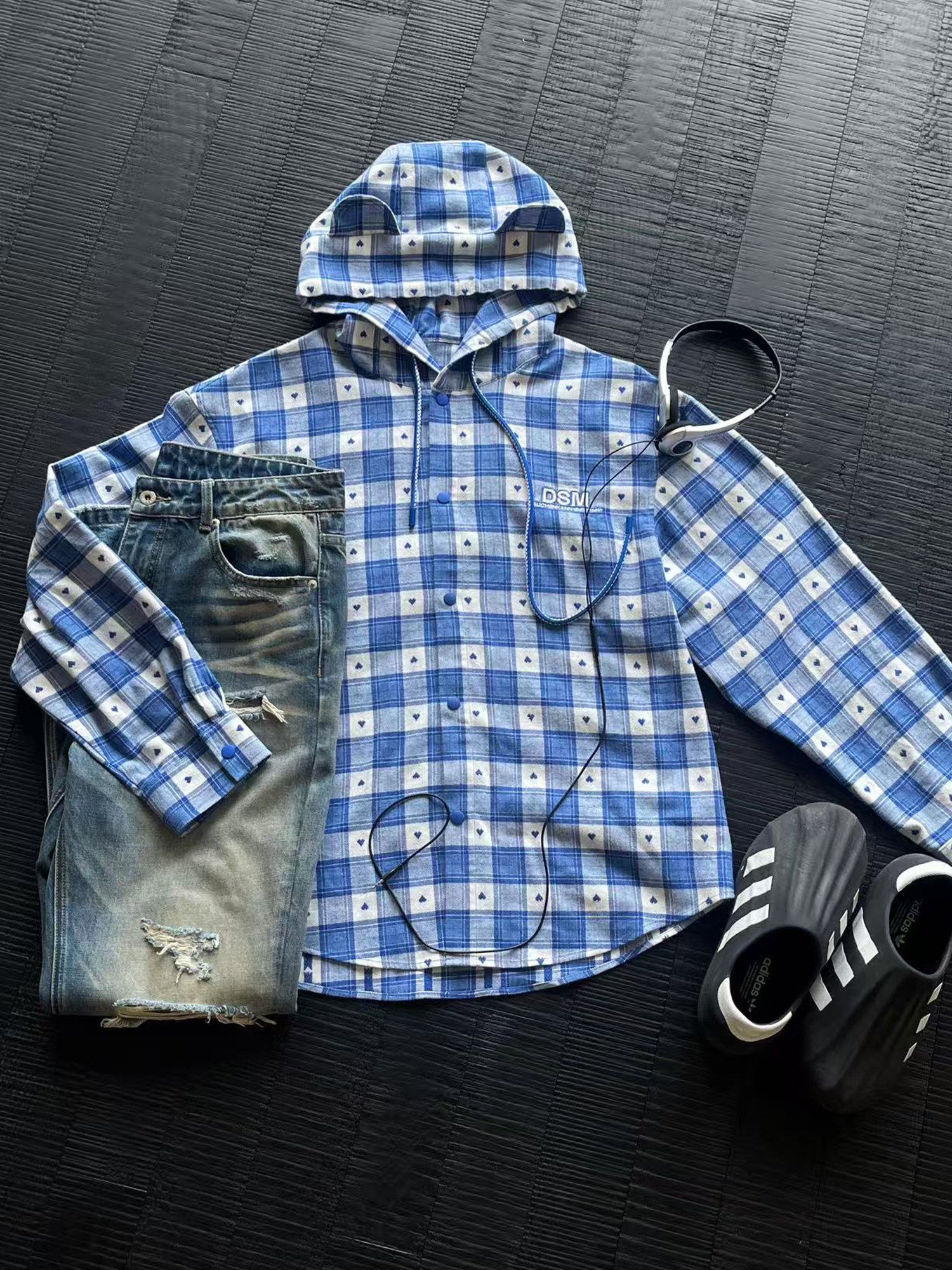 Brushed Plaid Hooded Overshirt