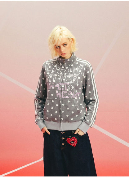 Polka Dot Stand-Collar Sweatshirt