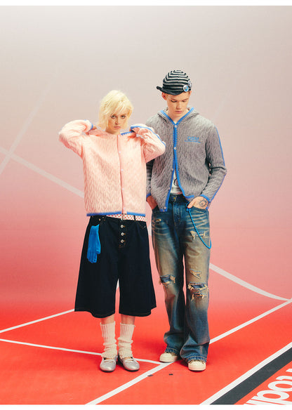 Arctic Velvet Cable-Knit Hooded Cardigan