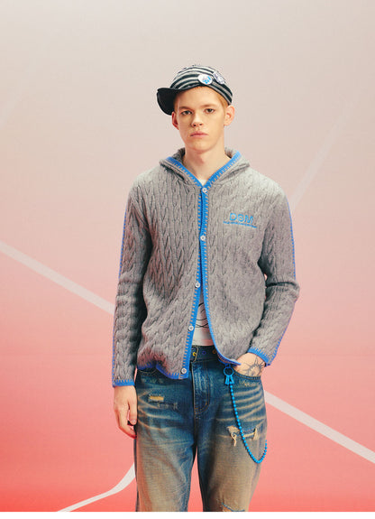Arctic Velvet Cable-Knit Hooded Cardigan
