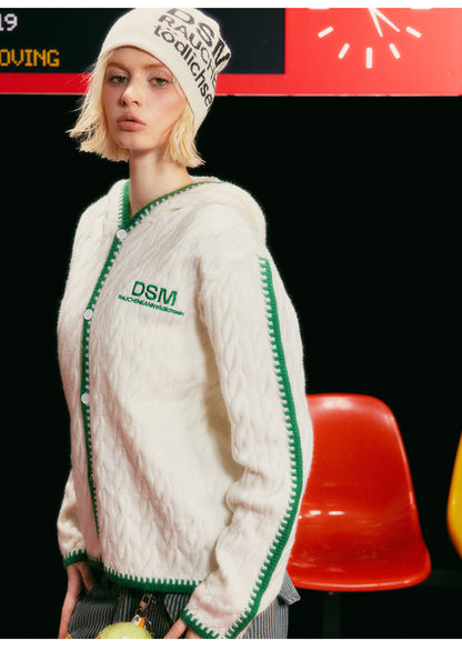 Arctic Velvet Cable-Knit Hooded Cardigan