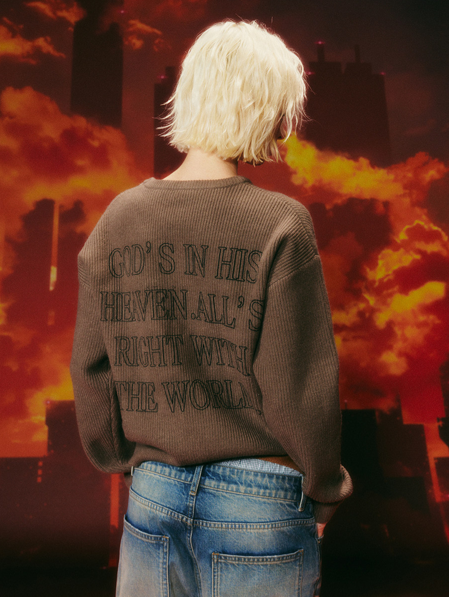 Rib-Knit Linework Graphic Sweater
