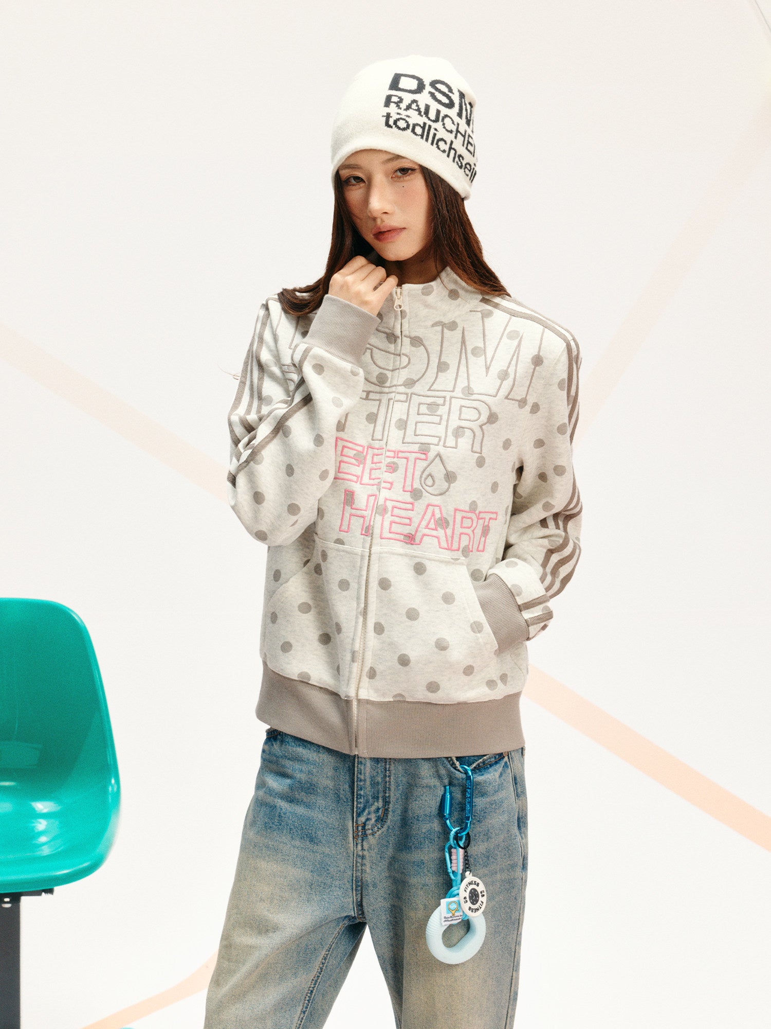 Custom Polka-Dot Stand-Collar Sweatshirt