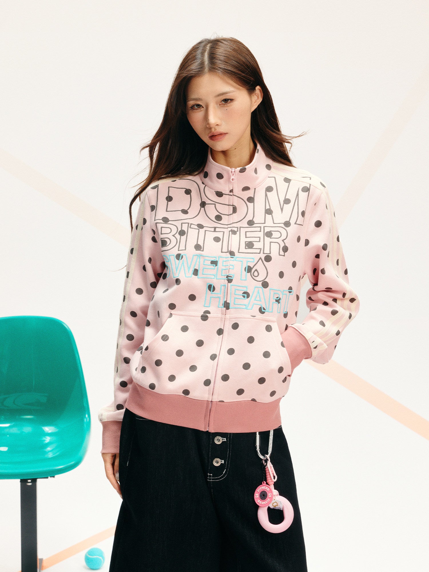 Custom Polka-Dot Stand-Collar Sweatshirt