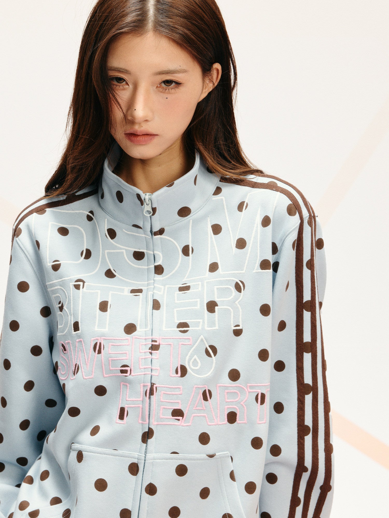 Custom Polka-Dot Stand-Collar Sweatshirt
