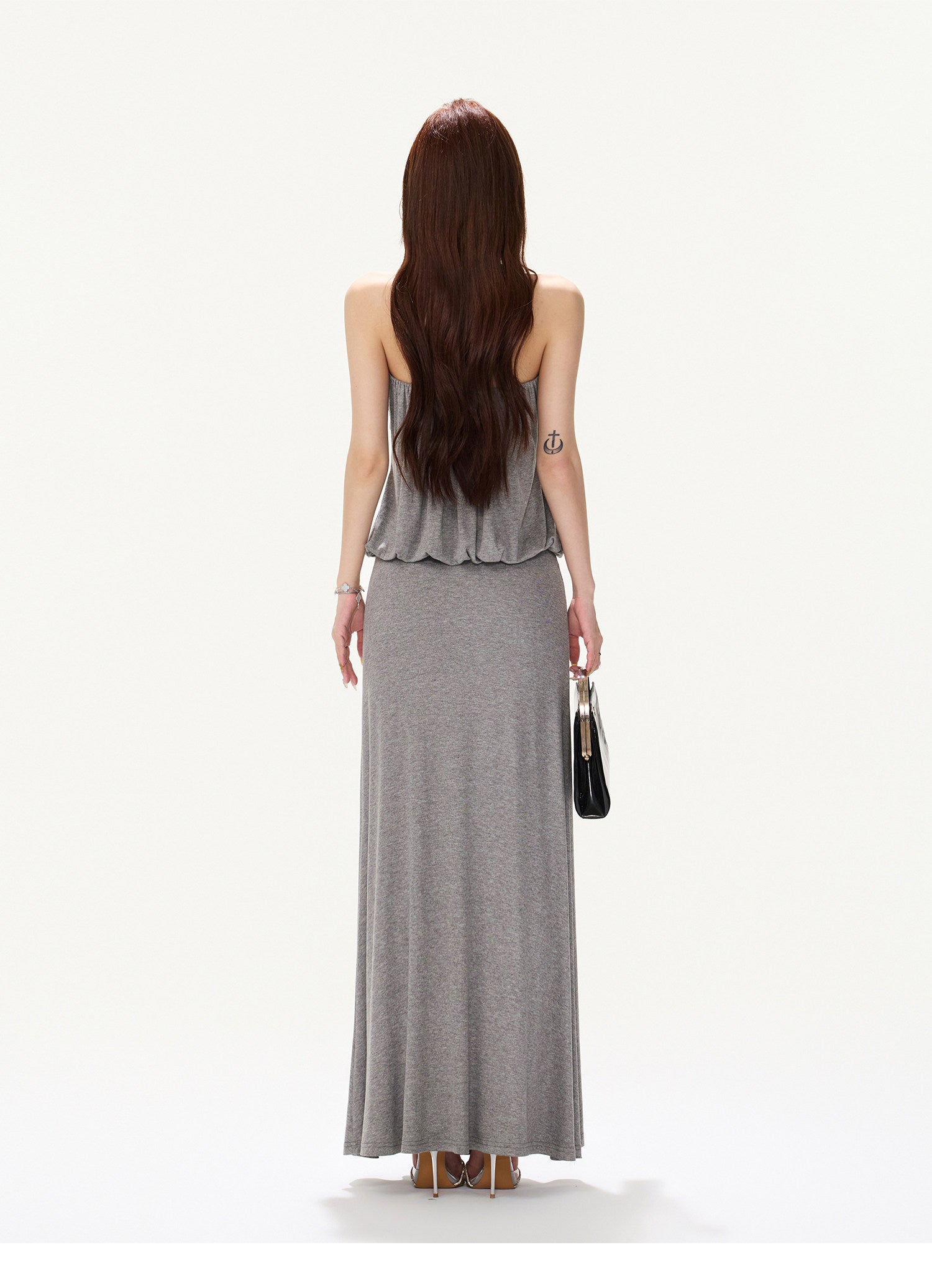 Rhinestone Halter A-Line Maxi Dress