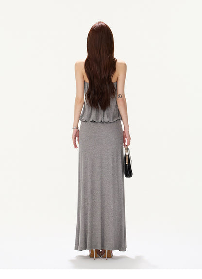 Rhinestone Halter A-Line Maxi Dress