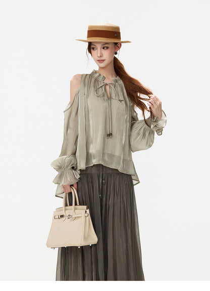 Pearlescent Crushed Chiffon Skirt-Pants
