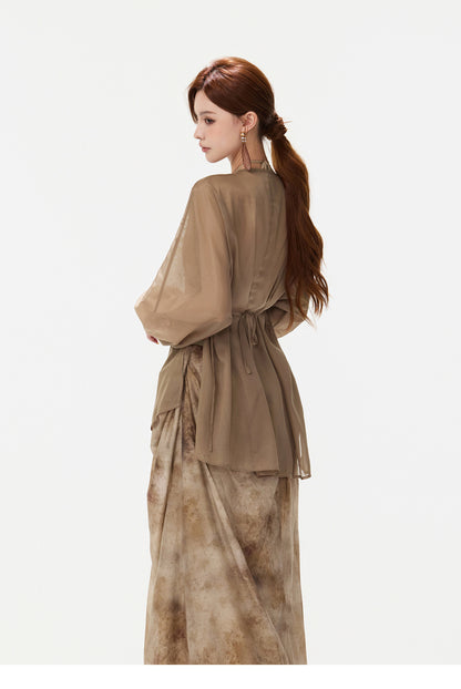 Sheer Wrap Asymmetric Blouse