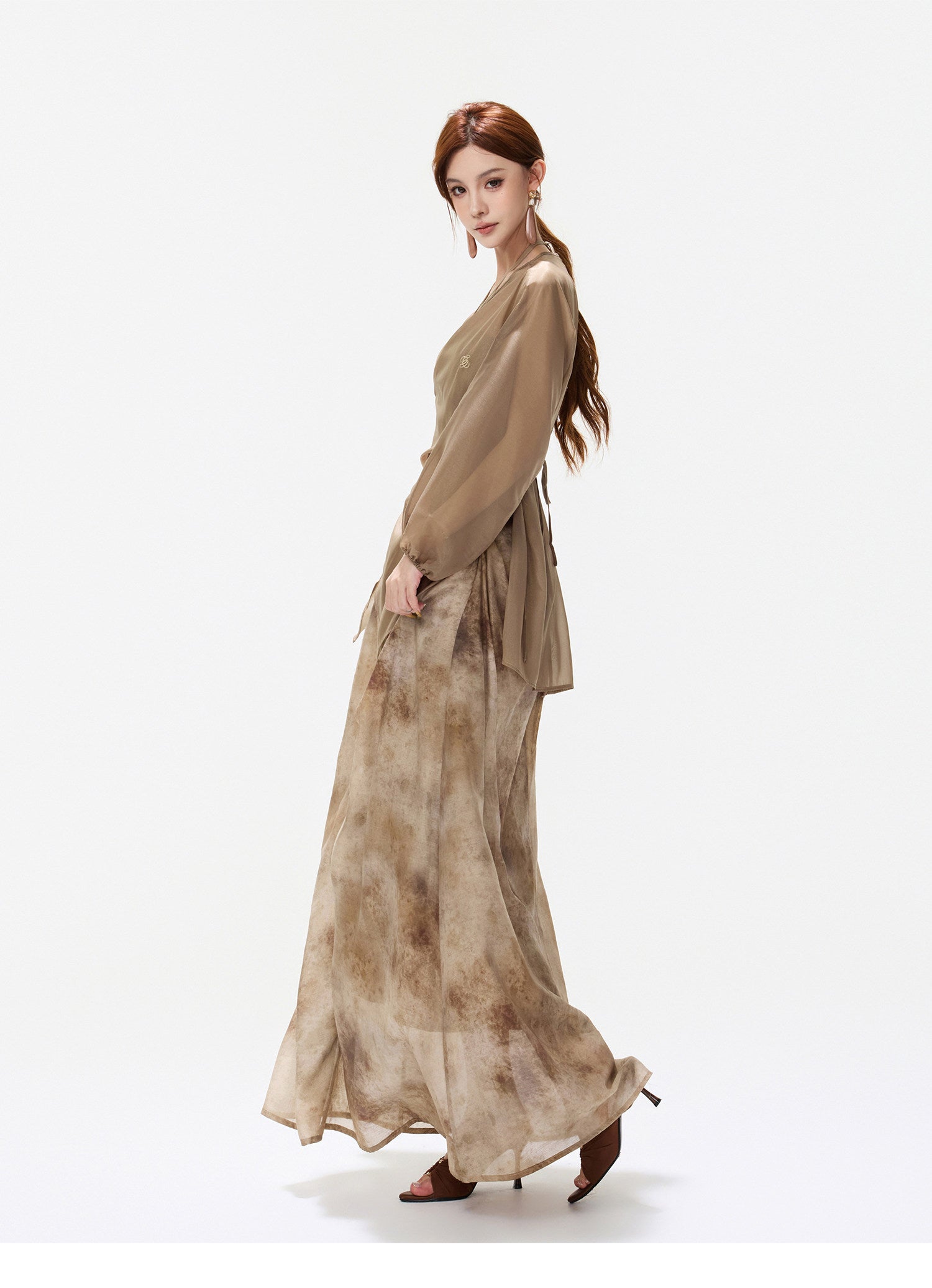 Ink-Wash Pleated Halter Dress