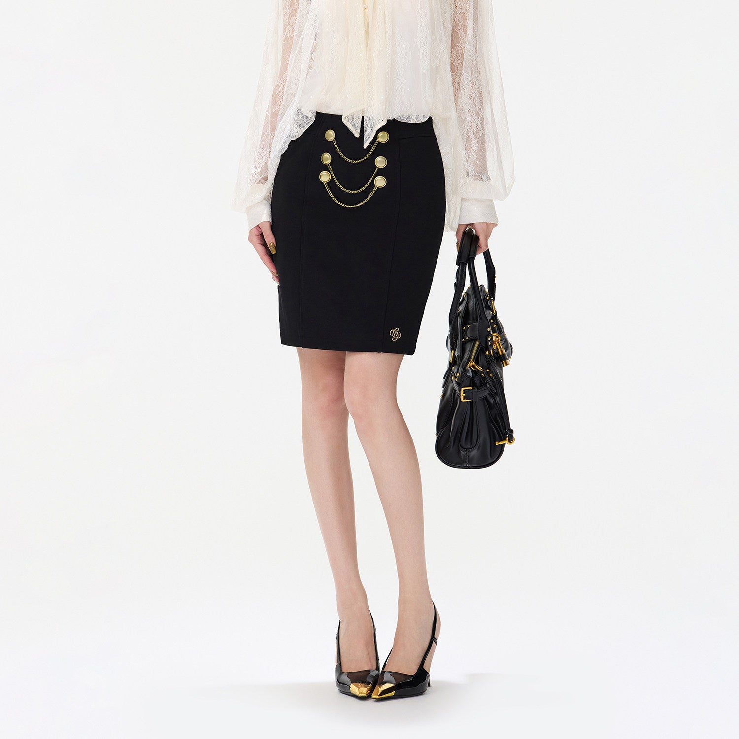 Gold Chain Tailored Skirt