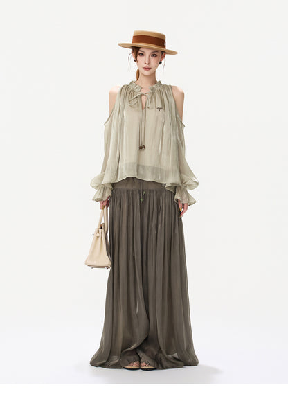 Shimmering Ruffle Cold-Shoulder Blouse