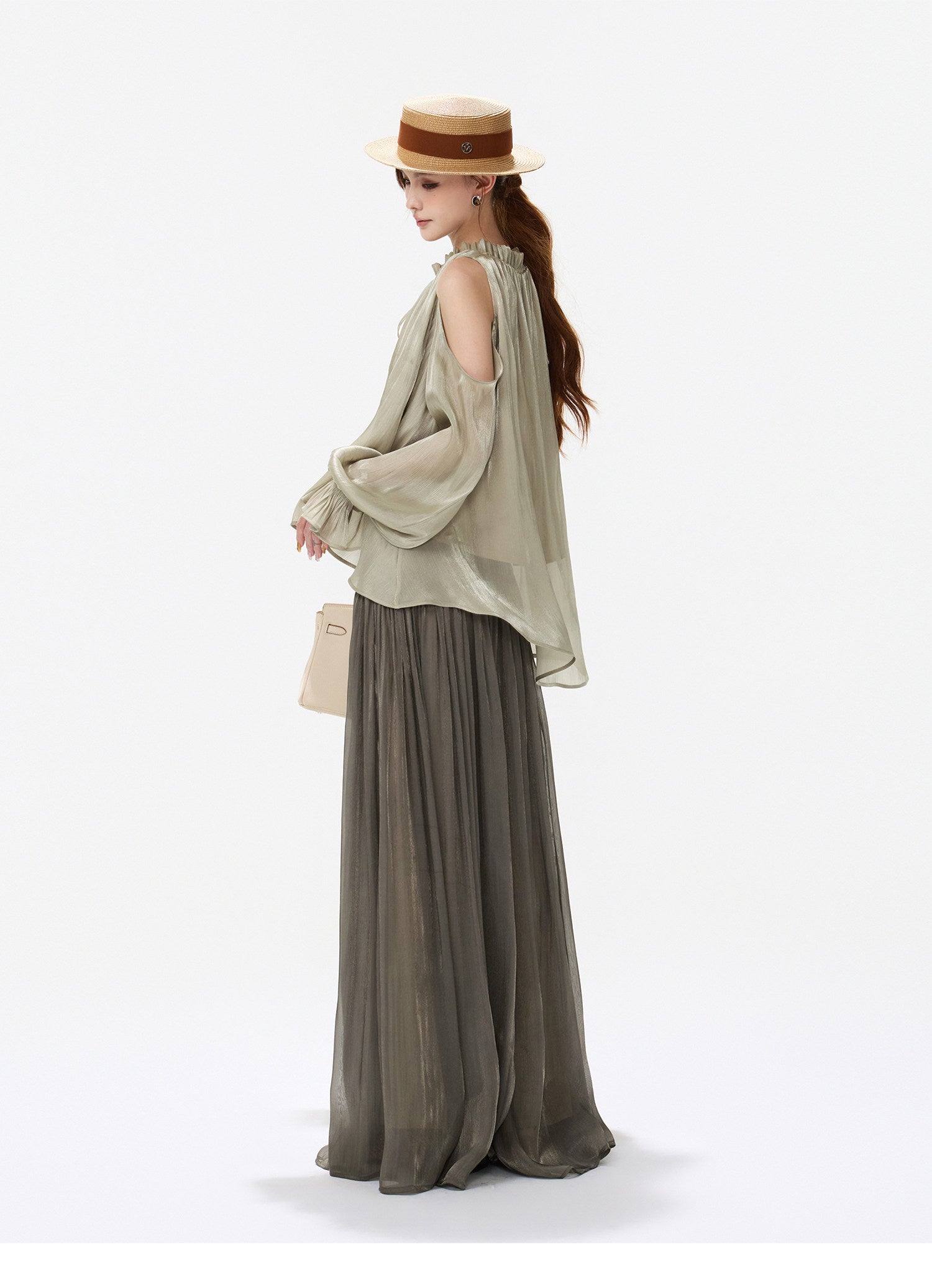 Shimmering Ruffle Cold-Shoulder Blouse