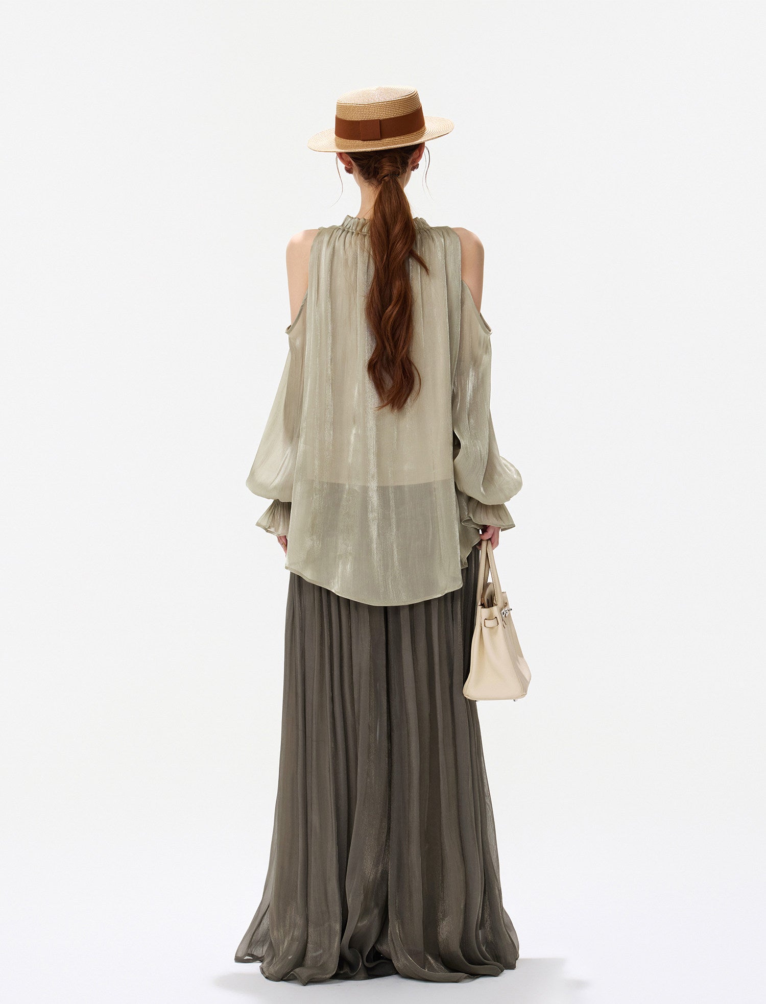 Shimmering Ruffle Cold-Shoulder Blouse