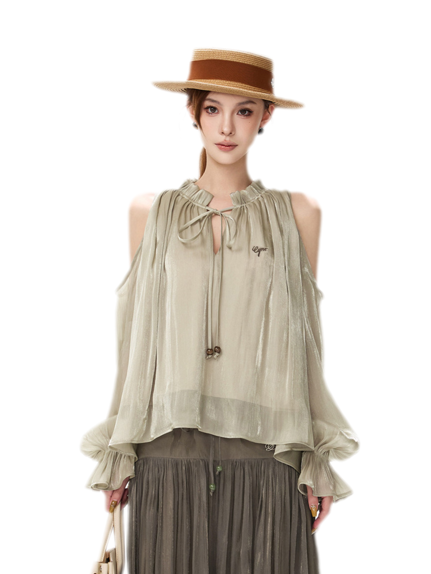 Shimmering Ruffle Cold-Shoulder Blouse