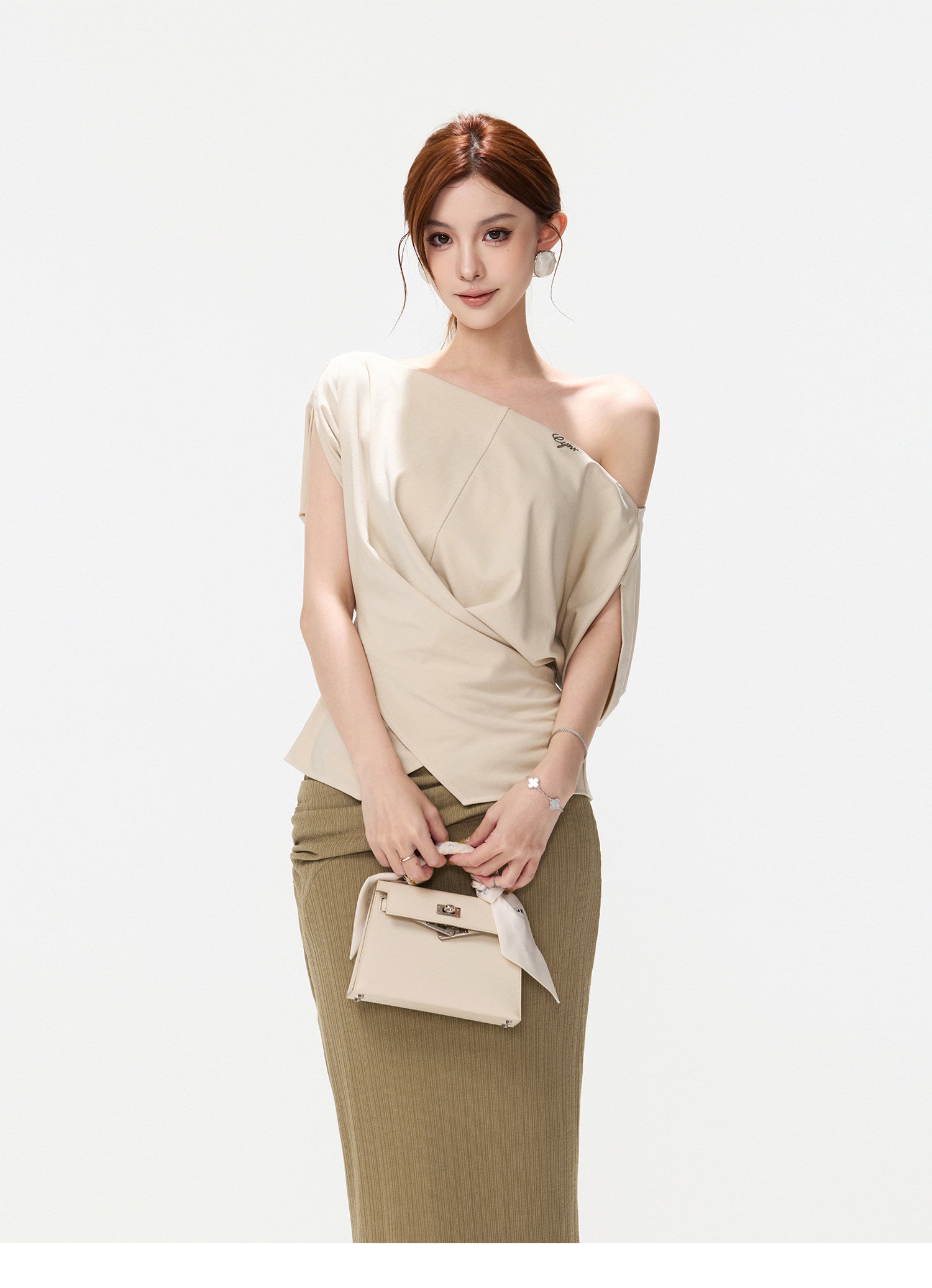 Lyocell Asymmetric Wrap Knit Top