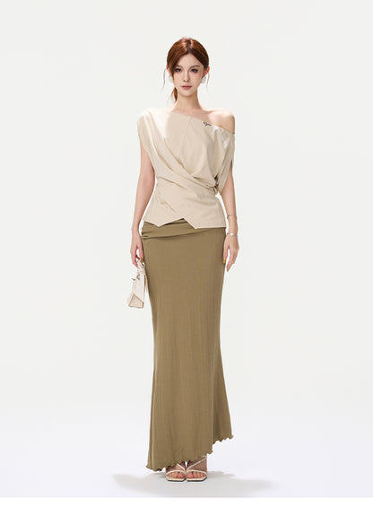Lyocell Asymmetric Wrap Knit Top